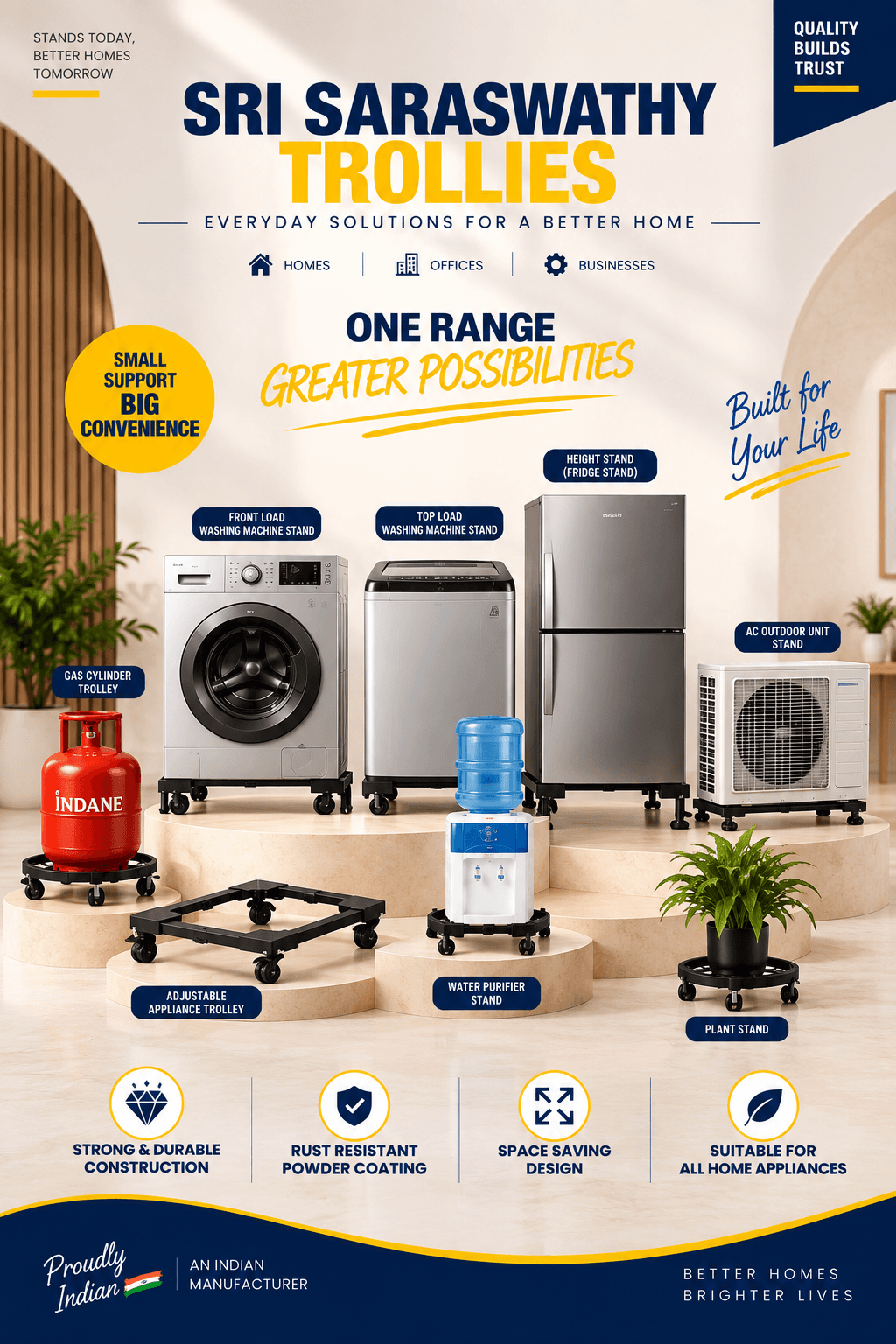 Sri Saraswathy Trollies appliance stand and trolley product range