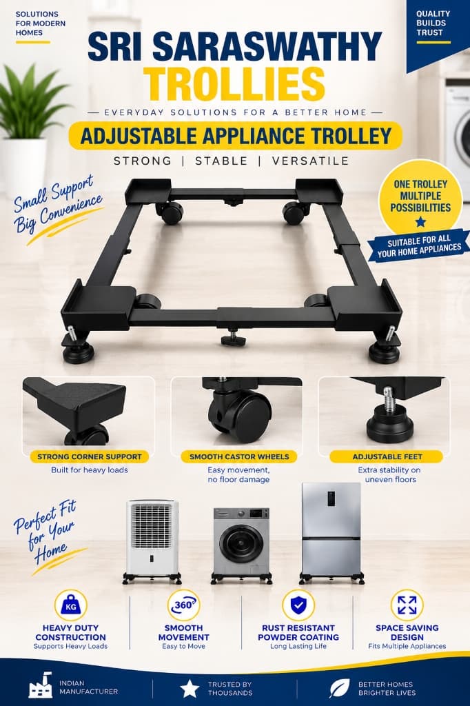 Adjustable Appliance Trolley with 360° Castor Wheels & Leveling Feet